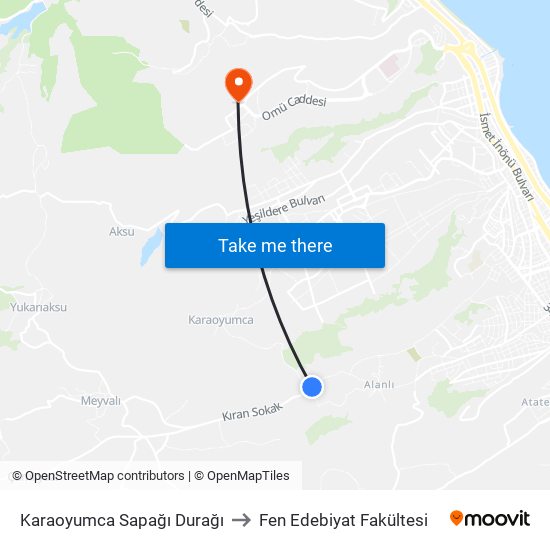 Karaoyumca Sapağı Durağı to Fen Edebiyat Fakültesi map