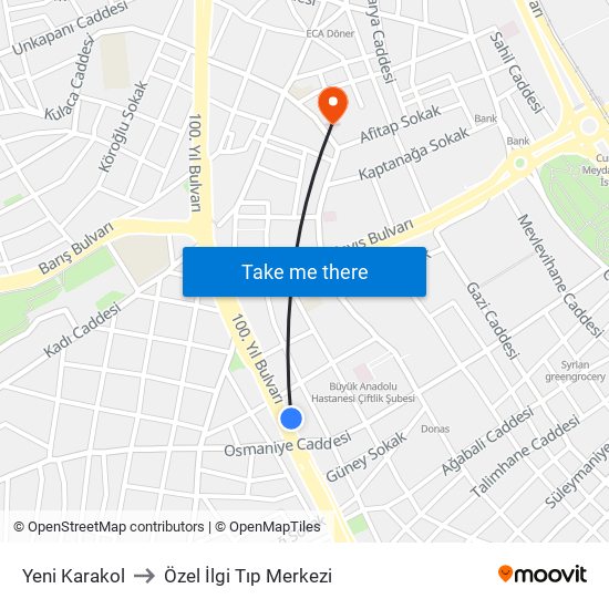 Yeni Karakol to Özel İlgi Tıp Merkezi map