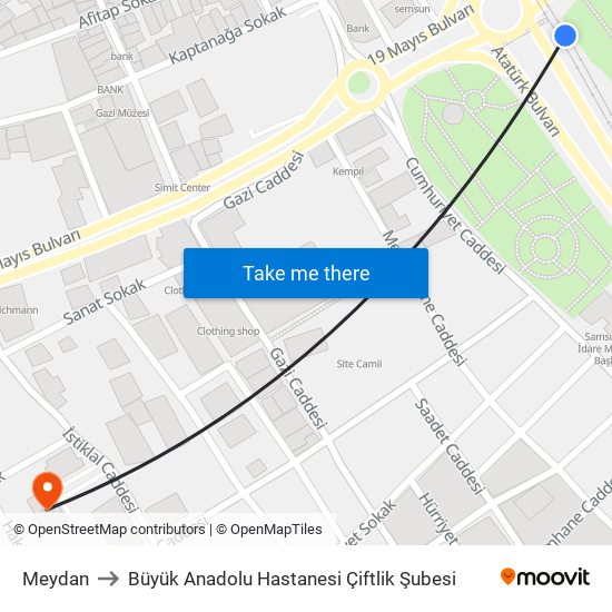 Meydan to Büyük Anadolu Hastanesi Çiftlik Şubesi map