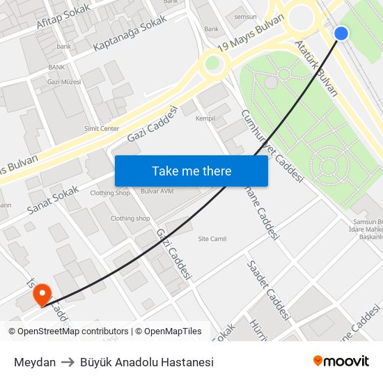 Meydan to Büyük Anadolu Hastanesi map
