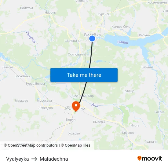 Vyalyeyka to Maladechna map