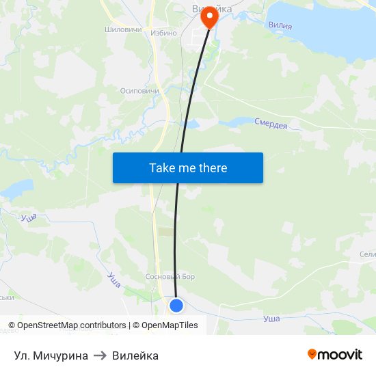 Ул. Мичурина to Вилейка map