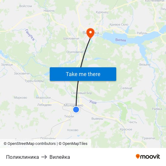 Поликлиника to Вилейка map