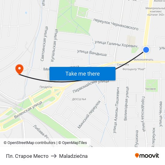 Пл. Старое Место to Maladziečna map