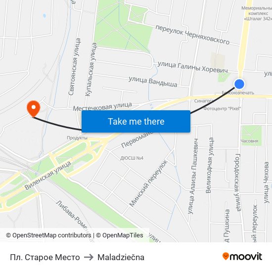 Пл. Старое Место to Maladziečna map