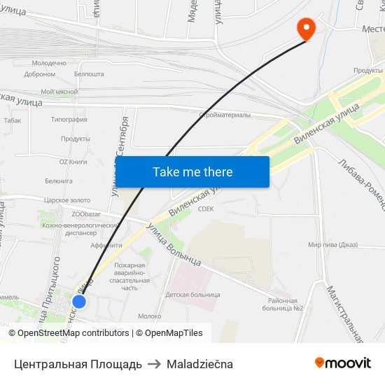 Центральная Площадь to Maladziečna map