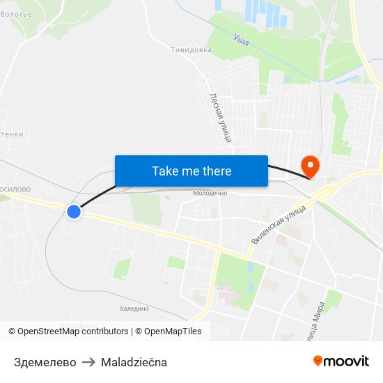 Здемелево to Maladziečna map