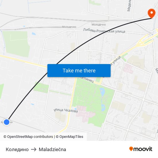 Коледино to Maladziečna map