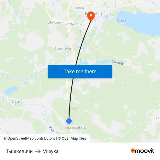 Тышкевичи to Vileyka map