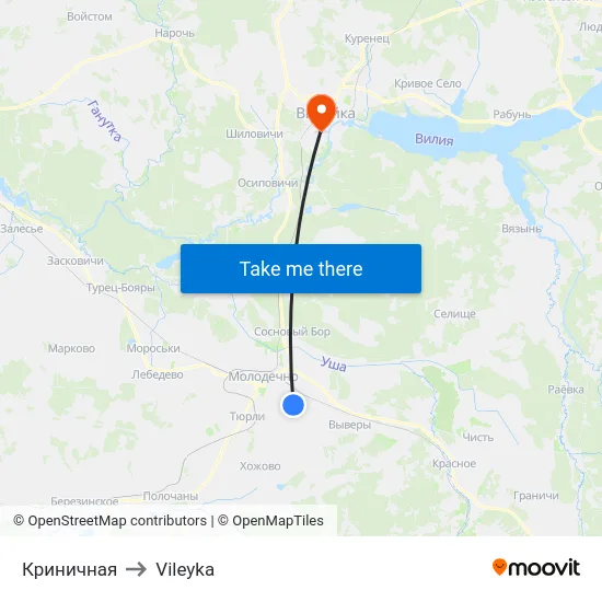Криничная to Vileyka map