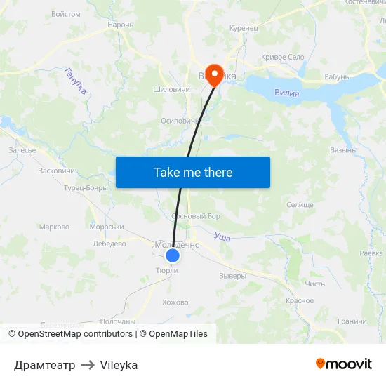 Драмтеатр to Vileyka map