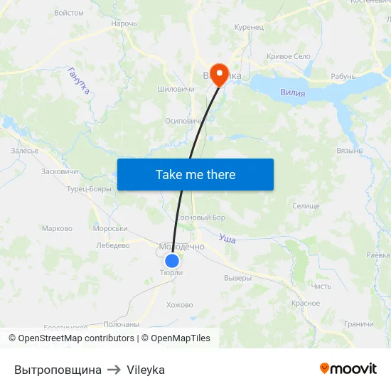 Вытроповщина to Vileyka map