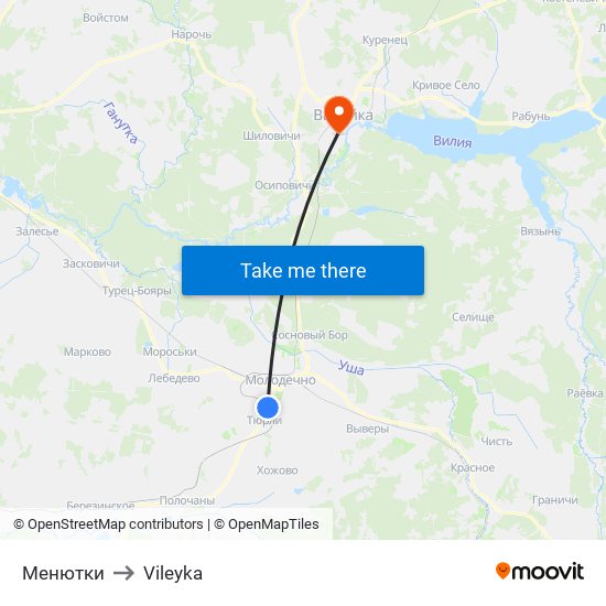 Менютки to Vileyka map