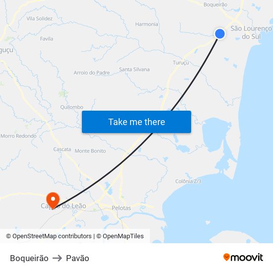 Boqueirão to Pavão map