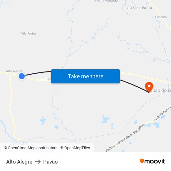 Alto Alegre to Pavão map