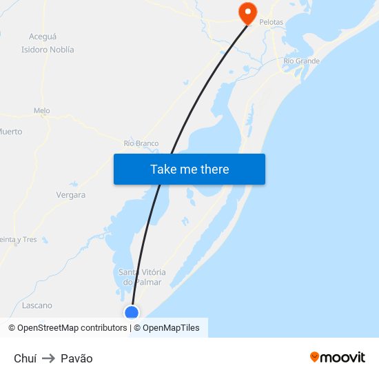 Chuí to Pavão map