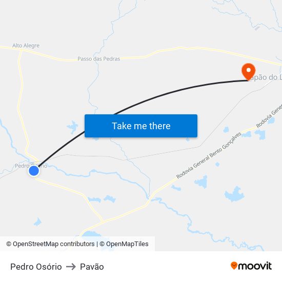 Pedro Osório to Pavão map