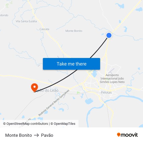 Monte Bonito to Pavão map