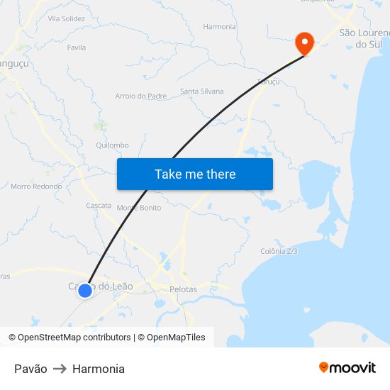 Pavão to Harmonia map