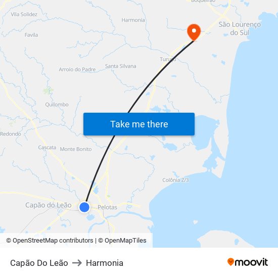 Capão Do Leão to Harmonia map