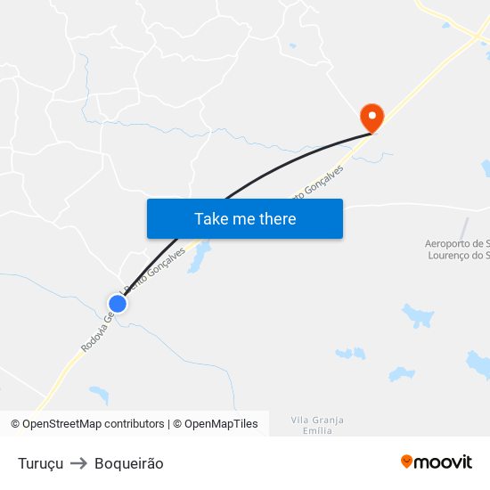 Turuçu to Boqueirão map
