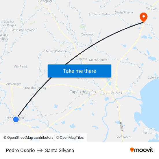 Pedro Osório to Santa Silvana map