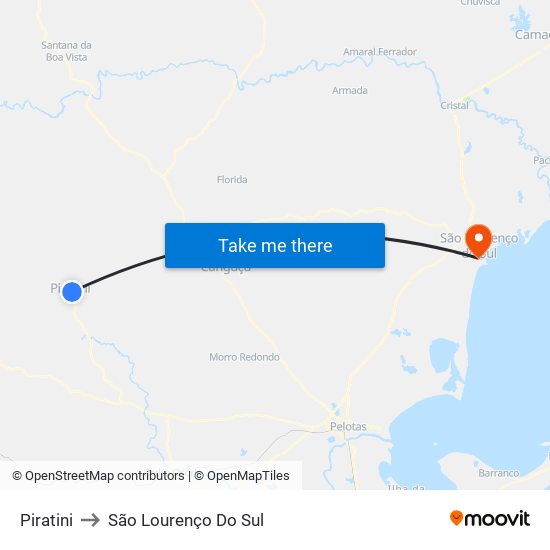 Piratini to São Lourenço Do Sul map