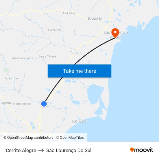 Cerrito Alegre to São Lourenço Do Sul map