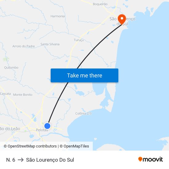 N. 6 to São Lourenço Do Sul map
