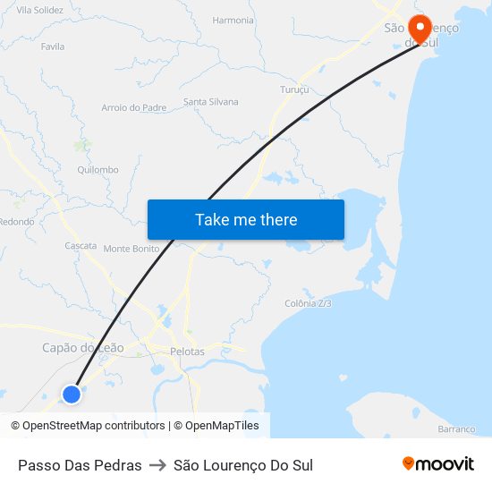 Passo Das Pedras to São Lourenço Do Sul map