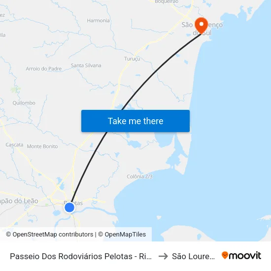 Passeio Dos Rodoviários Pelotas - Rio Grande Do Sul 96025 Brasil to São Lourenço Do Sul map