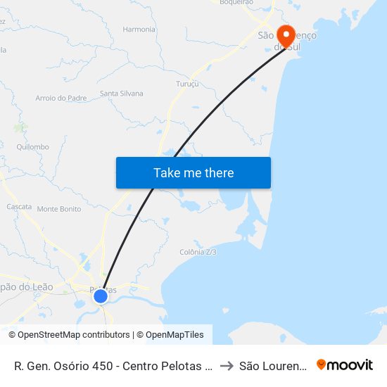 R. Gen. Osório 450 - Centro Pelotas - Rs 96020-000 Brasil to São Lourenço Do Sul map