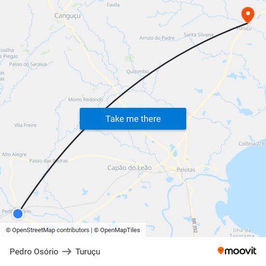 Pedro Osório to Turuçu map