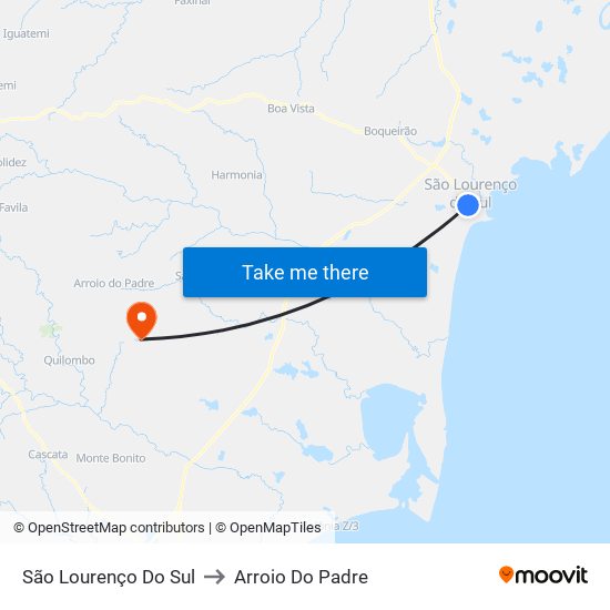 São Lourenço Do Sul to Arroio Do Padre map