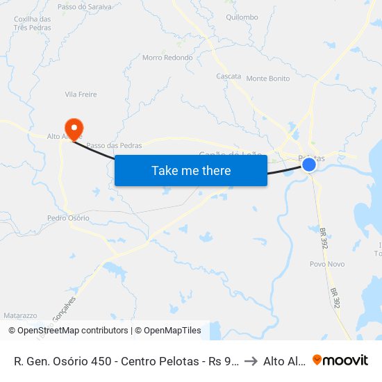 R. Gen. Osório 450 - Centro Pelotas - Rs 96020-000 Brasil to Alto Alegre map