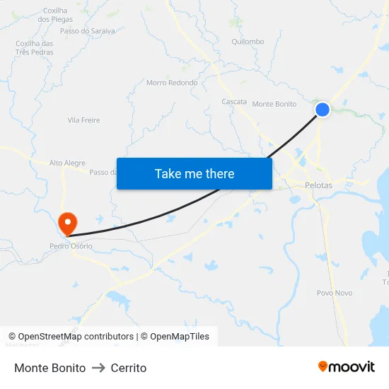 Monte Bonito to Cerrito map