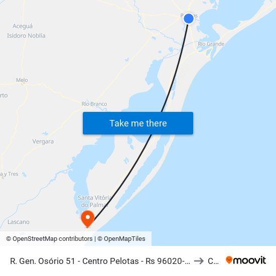 R. Gen. Osório 51 - Centro Pelotas - Rs 96020-000 Brasil to Chuí map