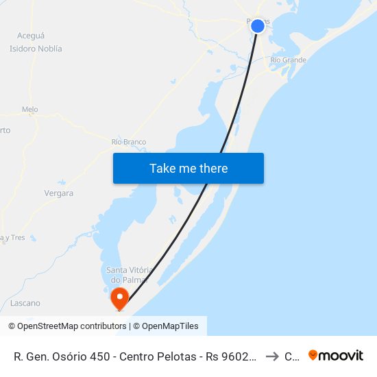 R. Gen. Osório 450 - Centro Pelotas - Rs 96020-000 Brasil to Chuí map