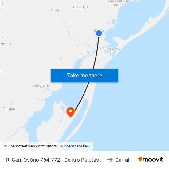 R. Gen. Osório 764-772 - Centro Pelotas - Rs Brasil to Curral Alto map