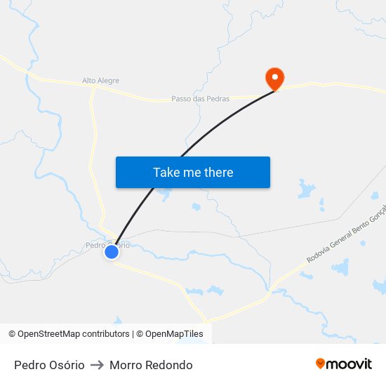 Pedro Osório to Morro Redondo map