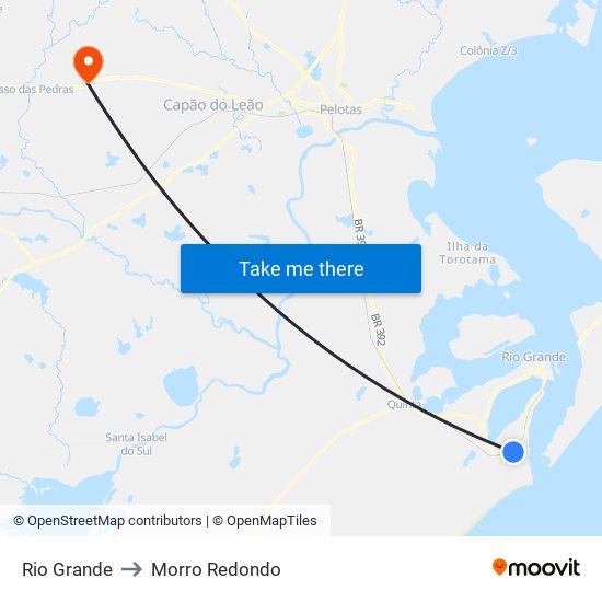 Rio Grande to Morro Redondo map