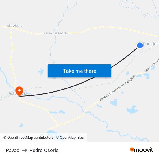 Pavão to Pedro Osório map