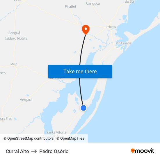 Curral Alto to Pedro Osório map