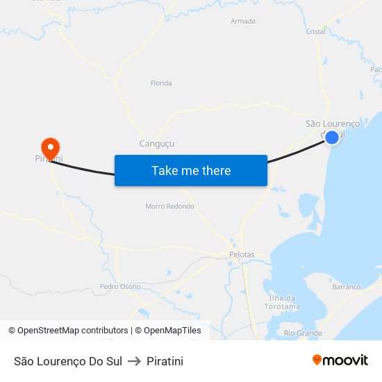 São Lourenço Do Sul to Piratini map