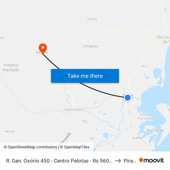 R. Gen. Osório 450 - Centro Pelotas - Rs 96020-000 Brasil to Piratini map