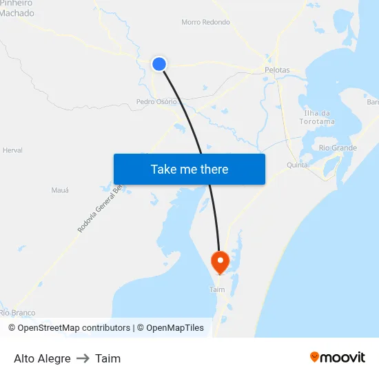 Alto Alegre to Taim map
