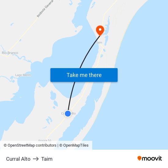 Curral Alto to Taim map