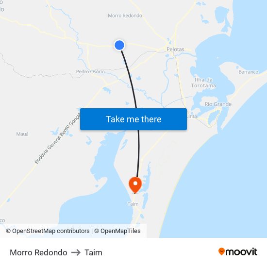 Morro Redondo to Taim map