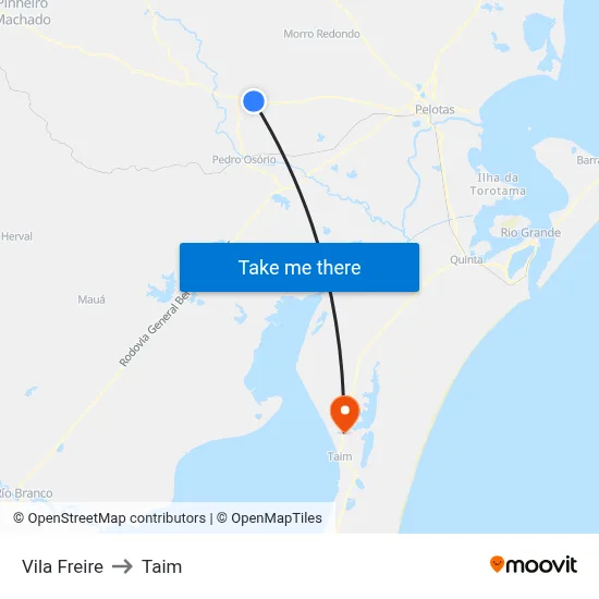 Vila Freire to Taim map