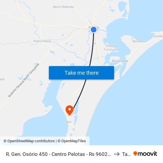 R. Gen. Osório 450 - Centro Pelotas - Rs 96020-000 Brasil to Taim map